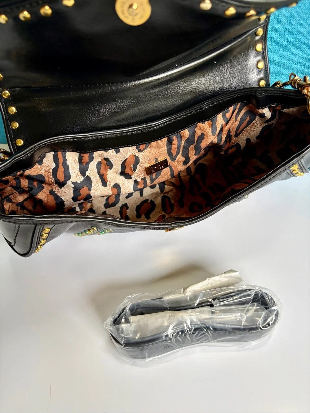 Maxx New York Black Shoulder Bag with Gold Studs & Chain Strap